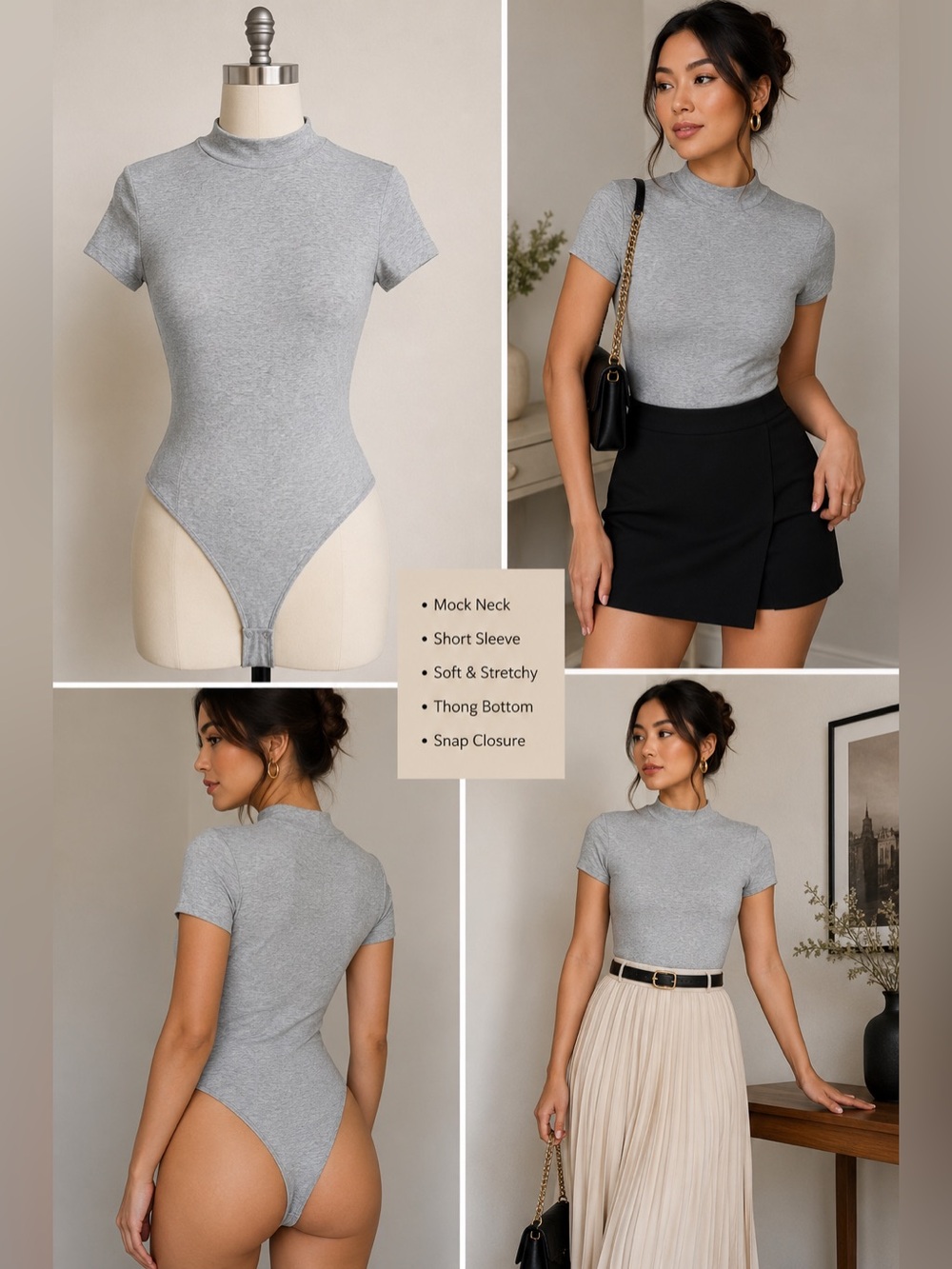 bp Heather Gray Short Sleeve Mock Neck Bodysuit